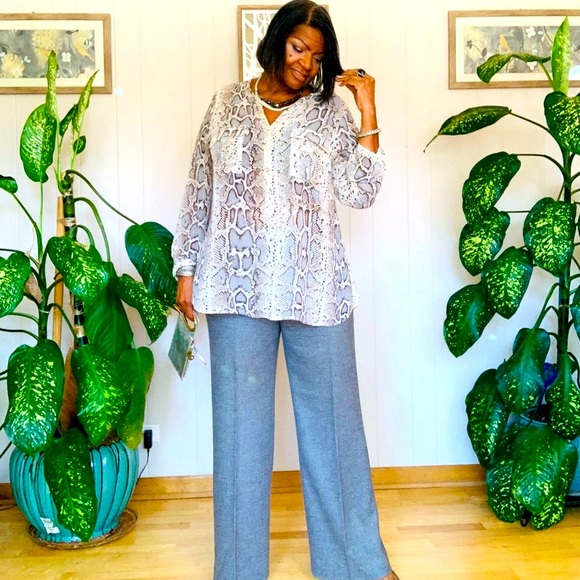 ✨ Daniel Rainn✨ Snake Print V-Neck Blouse W/Two Slip Pockets& Gold Cone Buttons - Picture 12 of 13